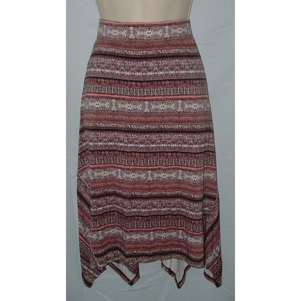 Colorful Sz Small Elastic Waist Asymmetrical Hem Soft Stretchy Skirt LISA RINNA